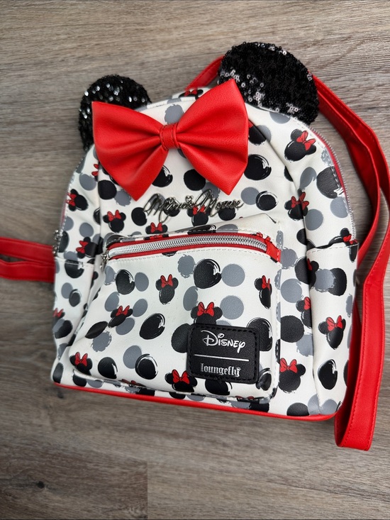 Loungefly Disney Minnie Mouse Mini Backpack Red Bow Black Sequin Ears Vegan main image 11